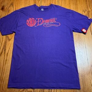 NWT Element Skateboarding T Shirt Mens Large‎ Blue Script Logo Short Sleeve